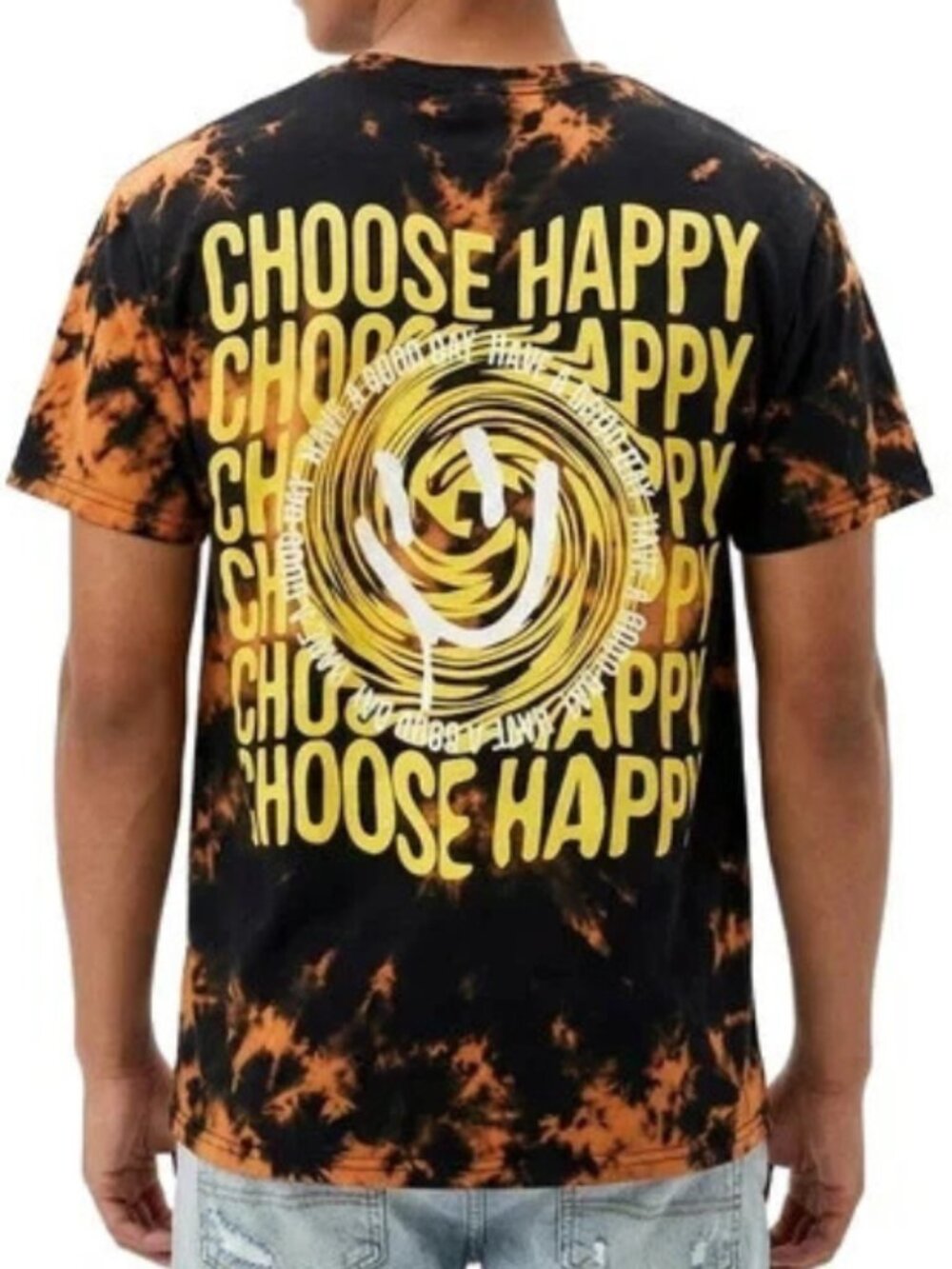 Chemistry Adult Black & Orange Bleach Tie Dye Choose Happy Shirt New S-XL